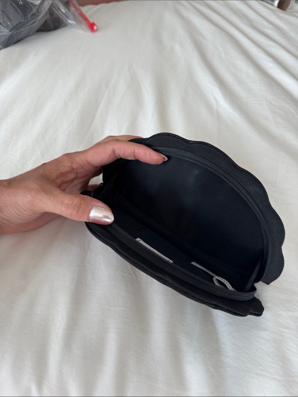 Lulu Guinness Black and White Fan-Shaped Clutch with Pearl Embellishments - Picture 3 of 3